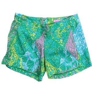 Lilly Pulitzer Deenie Sun Dance Shorts 000 Green Low Rise Button Zip Unlined